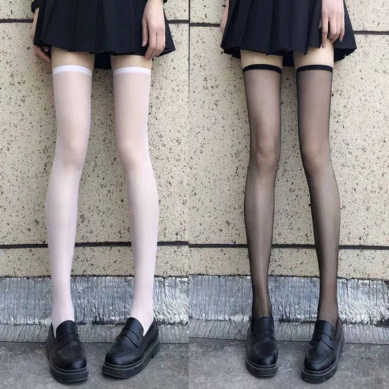 Black White Sexy Overknee Long Socks Women Sweet Girls Lolita Bowknot Thigh High Fishnet Stockings Gothic Punk Lace Mesh Legging