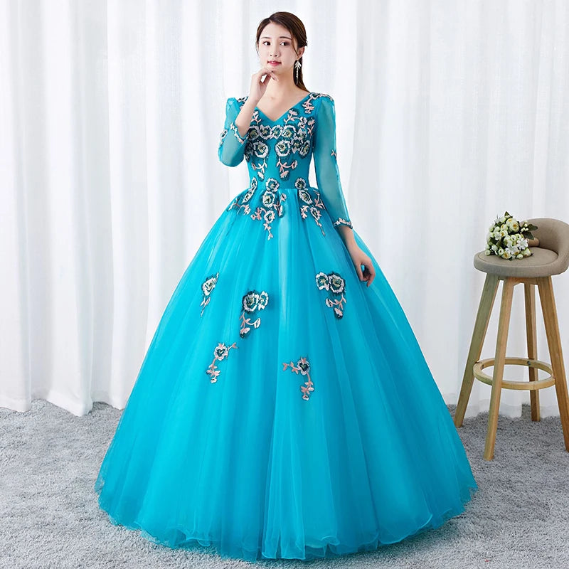 DSP Elegant A Line V Neck Long Sleeves Quinceanera Dresses for 15 Year Old Girl Graduation Party Dresses Gala Prom Gown - Seprincess