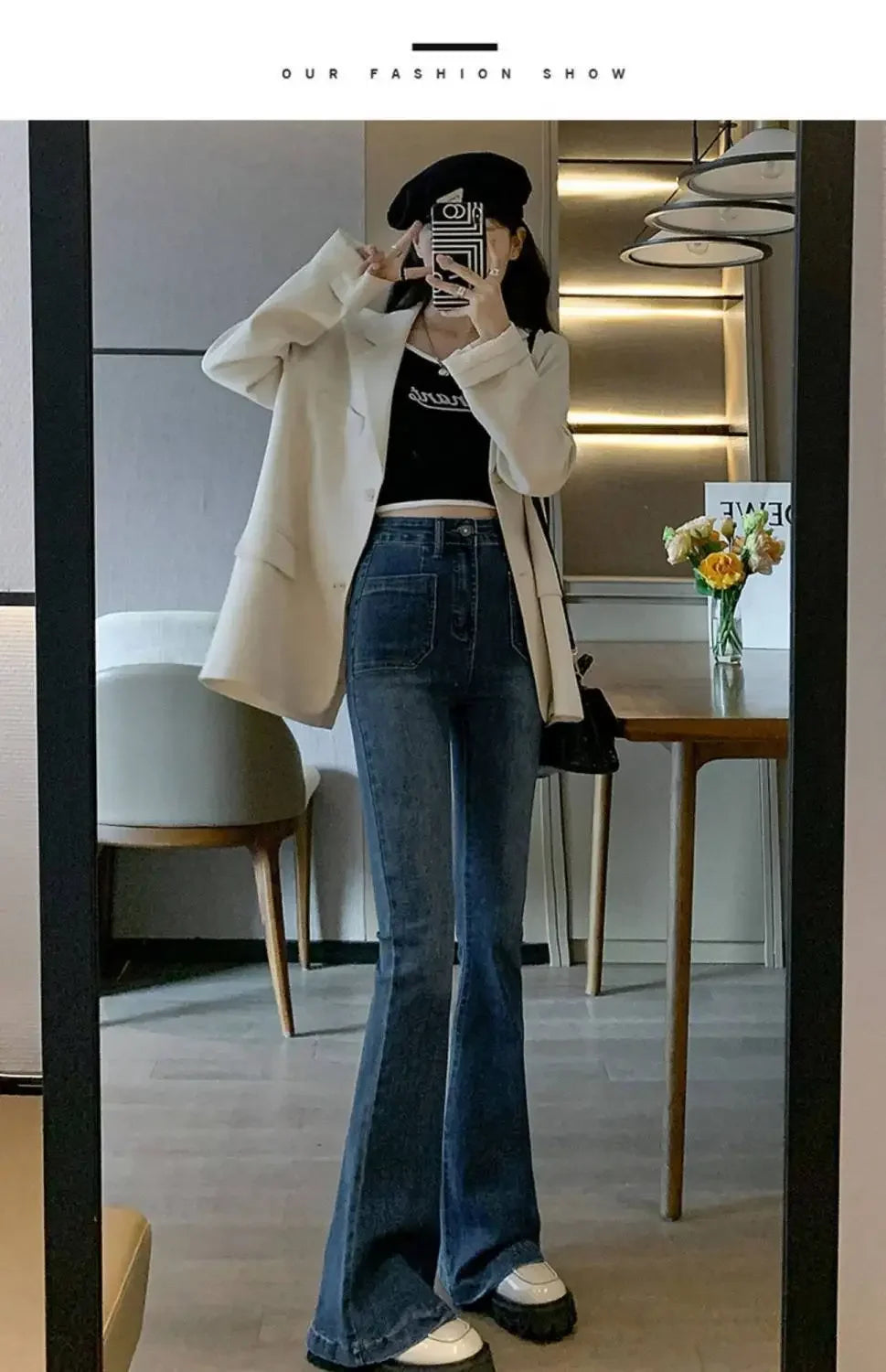 Vintage High-waisted Slimming Jeans Women's Autumn Winter New Style Versatile Long Pants Flattering Slim Fit Smooth Silhouette