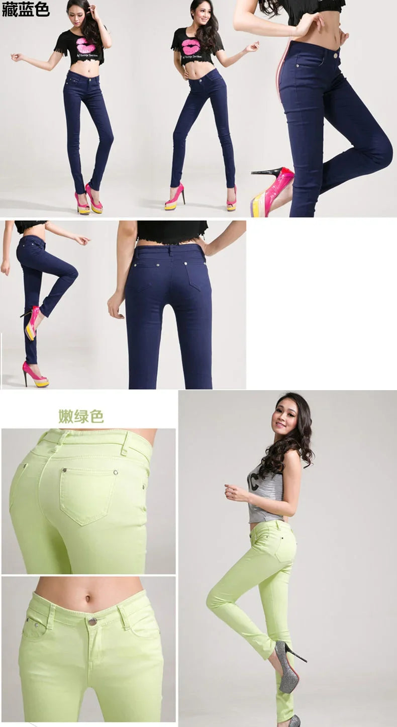 Woman Jeans Pants White Feet Pants Candy Color Pencil Pants Women's Stretch Pant 20 Colors Available Pantalones Vaqueros Mujer