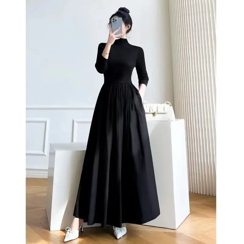 2024 New Slim Long Sleeve Elegant Dress Autumn Winter Thin Casual Temperament Pullovers Women's Clothing Office Lady Simplicity - Seprincess