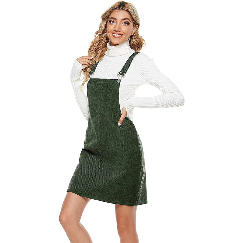 Corduroy Dresses Womens Solid Loose Sleeveless Strap Dress With Adjustable Big Pocket Ladies Fashion Suspender Dress Autumn - Seprincess