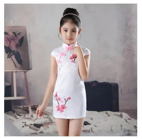 Summer Lovely Girls Short Sleeve Lace cheongsam Dress Cute Princess Girls Embroidery Dresses Kids Party Evening Wedding Dress - Seprincess