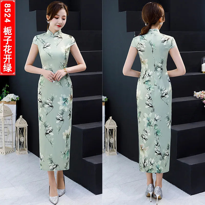 Summer Lady Short Sleeve Qipao Chinese Traditional Women Party Dress Female Elegant Print Vintage Button Cheongsam - Seprincess