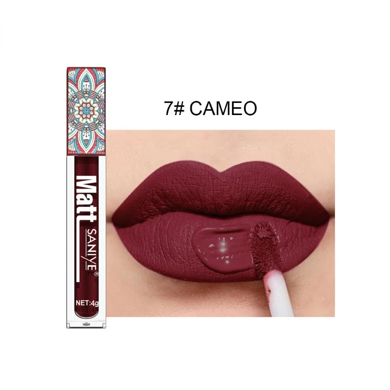 1PCS Waterproof Matte Nude Lip Gloss Brown Nude Pigment Dark Red Long Lasting Velvet Liquid Lipstick Women Makeup Lip Glaze - Seprincess