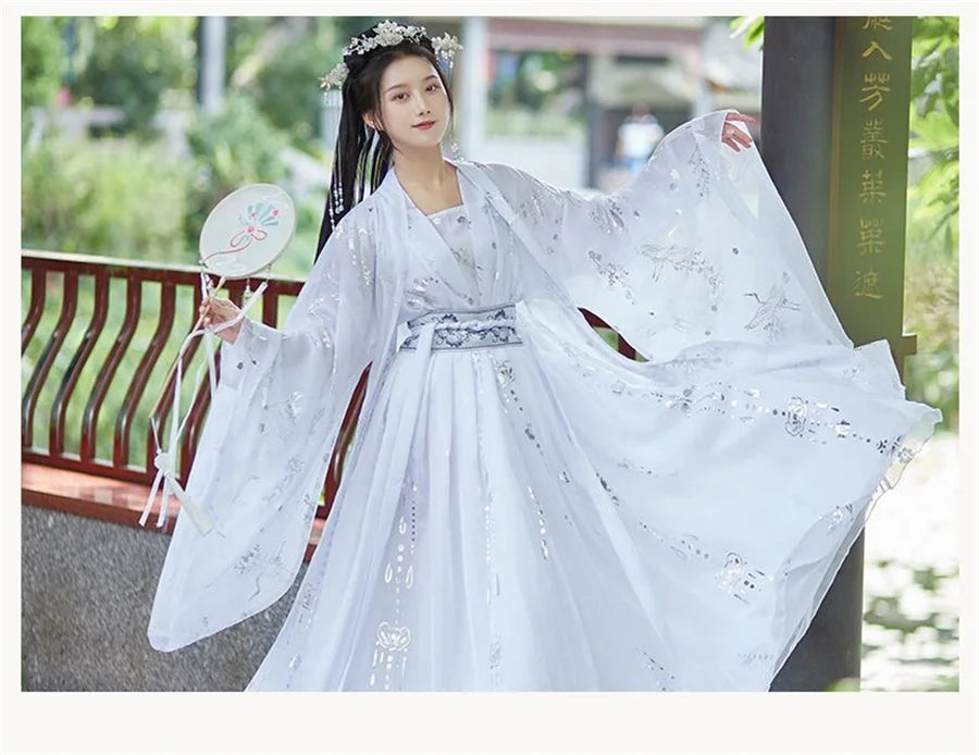 Chinese Hanfu Dress Women Traditional Vintage Hanfu Halloween Cosplay Costume Dance Dress Hanfu Gradient Red white 4pcs Sets - Seprincess