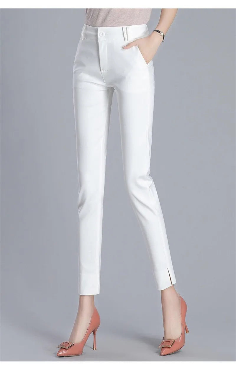 White Pants 2024 New Spring Summer High Waist Slim Stretch Pencil Pants Office Ladies Elegant Suit Pants Women Straight Trousers