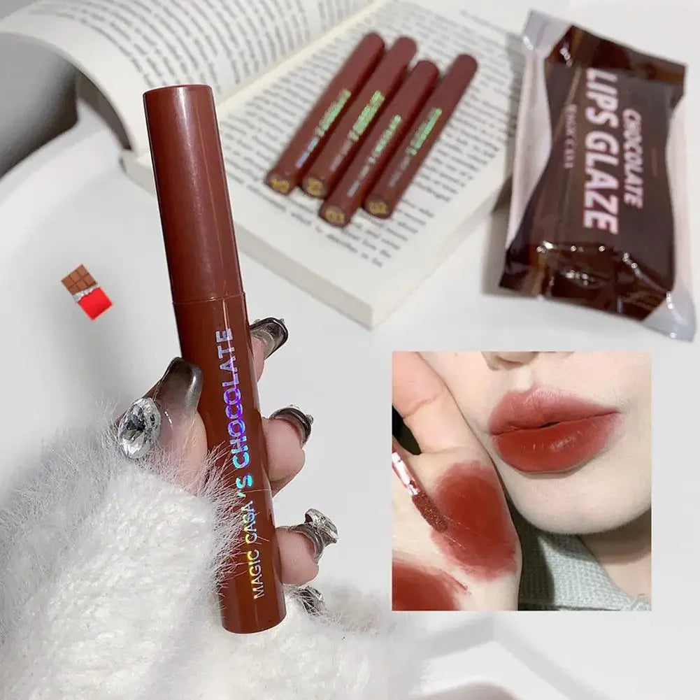 Chocolate Lip Glaze Set Velvet Matte Not Fade Long lasting Rich Cream Lipstick Milk Coffee Lip Color Women Makeup Lip Tint - Seprincess