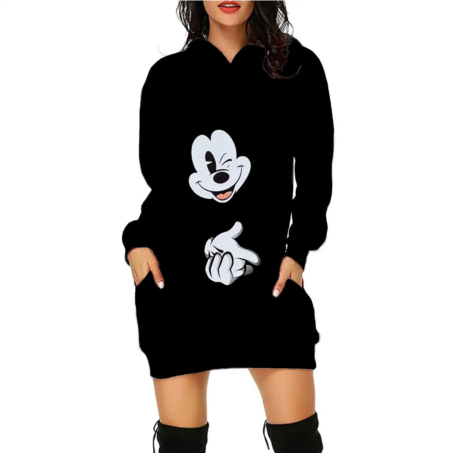 Disney Minnie Mickey Mouse Women's Dress 3D Dye Print Fashion Fall Winter Hoodie Casual Sexy Dress Loose Kawaii Dress - Seprincess