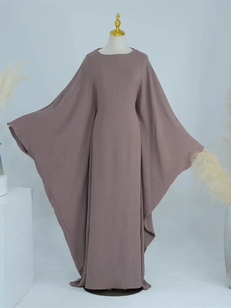 Summer Soft Crepe Like Linen Khimar Butterfly Batwing Abaya Dubai Luxury 2024 Islam Muslim Kaftan Modest Dress For Women Kebaya - Seprincess