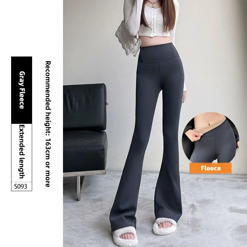 2024 New Autumn and Winter Shark Flared Pants Women's Wear High Waist Skinny Elastic Yoga Fleece Leggings