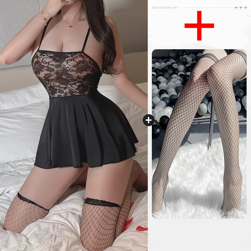 Babydolls Strap Tight Hollow Lace Perspective Mesh Passionate fetish sexy. items underwear women hot sexy lingerie - Seprincess