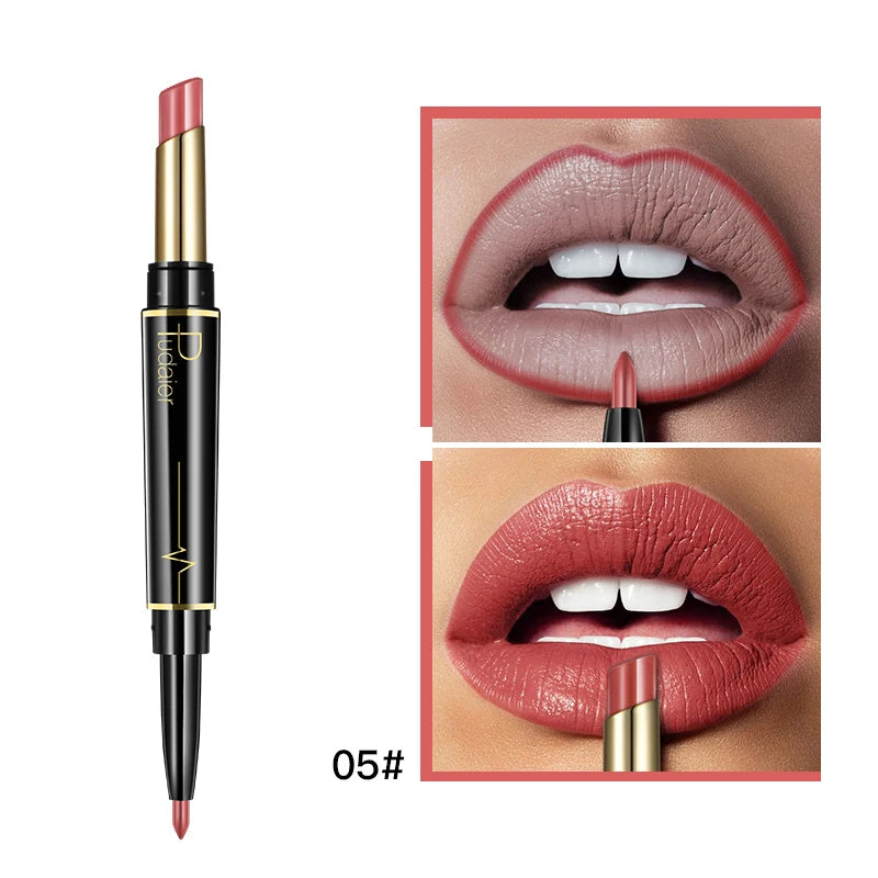 Pudaier Makeup 2 in 1 Matte Lipstick & Lip Liner Nude Lip Stick Pencil Make up Cosmetics Lip Balm Matt Cream Lipbalm Lipliner