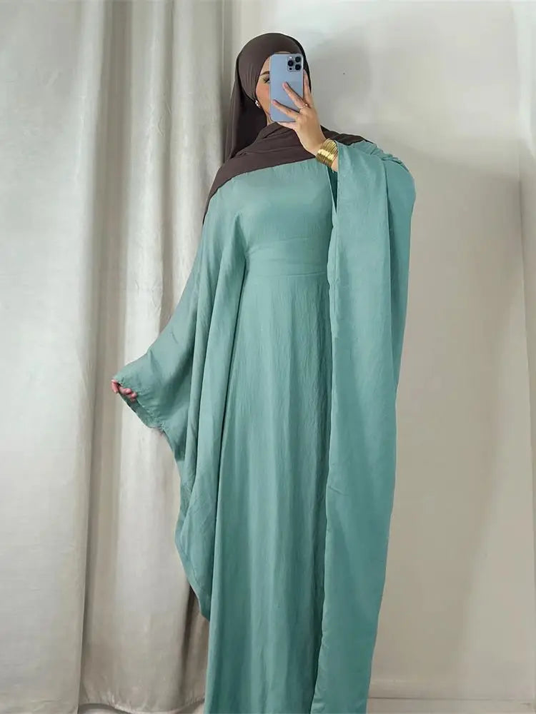 Summer Soft Crepe Like Linen Khimar Butterfly Batwing Abaya Dubai Luxury 2024 Islam Muslim Kaftan Modest Dress For Women Kebaya - Seprincess