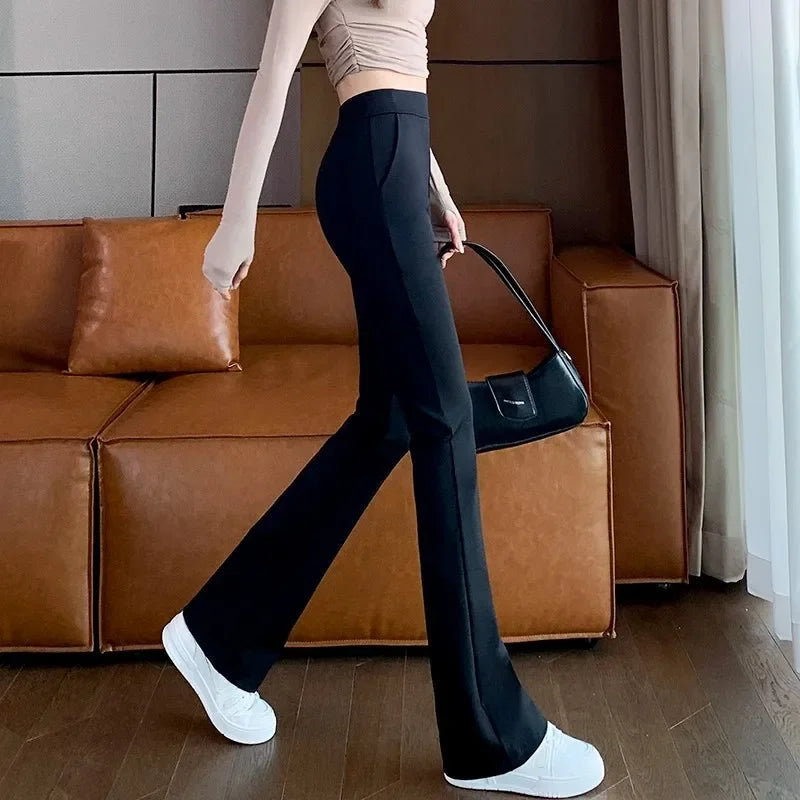 High-waisted Bell-bottom Pants Women's Spring/autumn New Arrival 2024 Petite Summer Thin Style Black Micro-flared Suit Pants