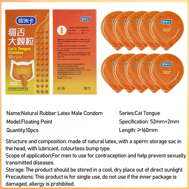 Hyaluronic Acid Condoms Cat Tongue Large Pellet Stimulate Penis Sleeves Ultra Thin Natural Rubber Latex Safer Sex Products - Seprincess