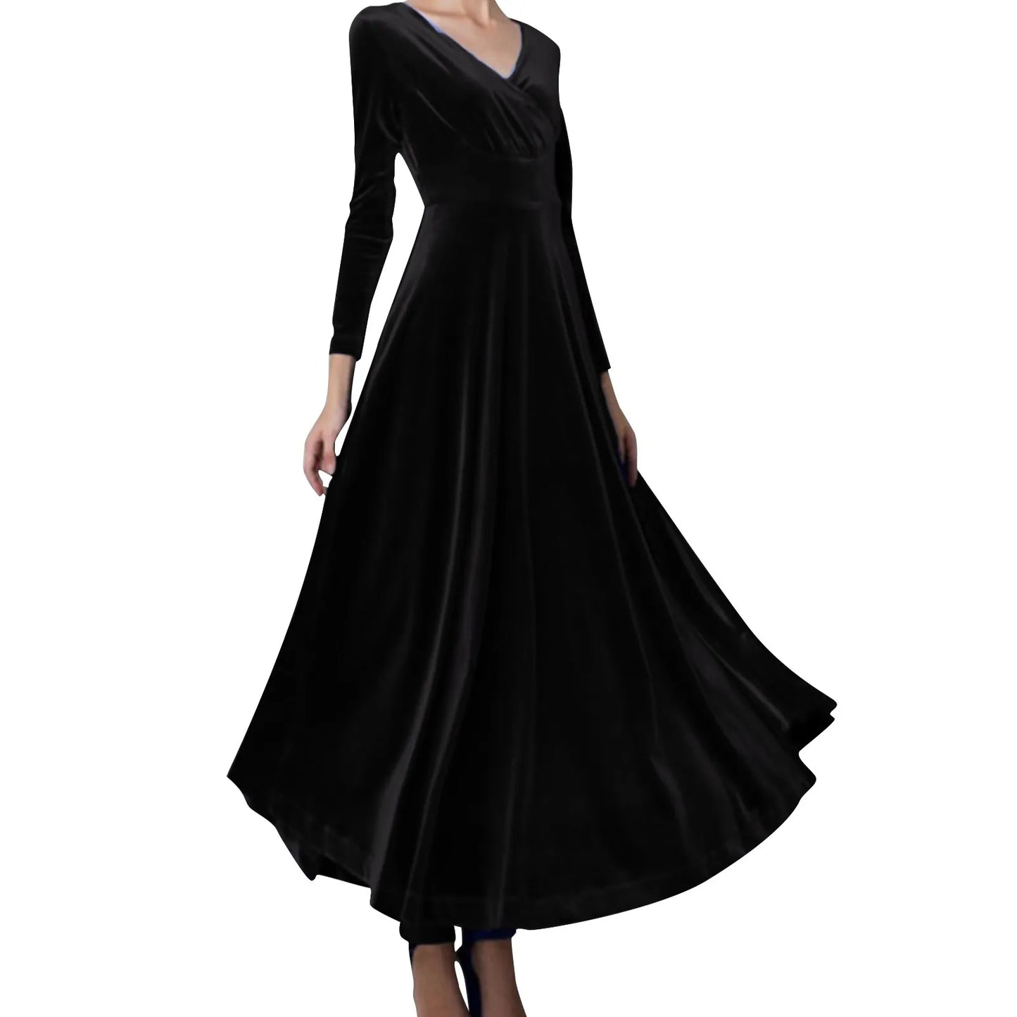 Autumn Velvet Maxi Dress Women Winter Long Party Dress Ladies A Line Velour Elegant Dress for Women V Neck Gold Velvet Dress - Seprincess