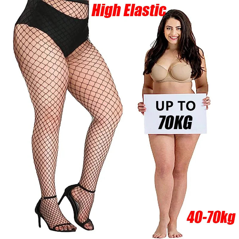 Plus Size Sexy Lolita Fishnet Body Stockings High Elastic Fish Net Long Legs Pantyhose Mesh Nylon Tights Lingerie Waist Hosiery