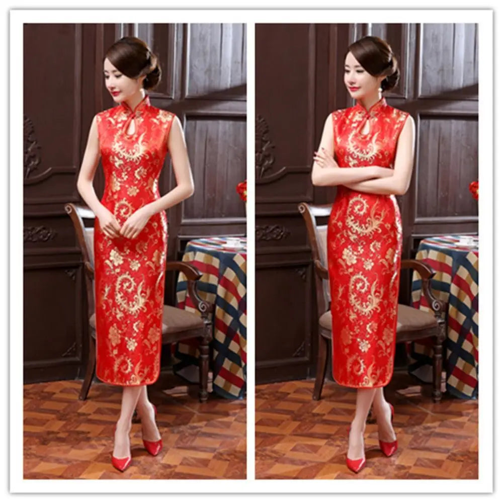 Floral Print Cheongsam Dresses Mandarin Collar Vintage Bodycon Dresses Maxi Chinese Style Chinese Qipao Evening Dress - Seprincess