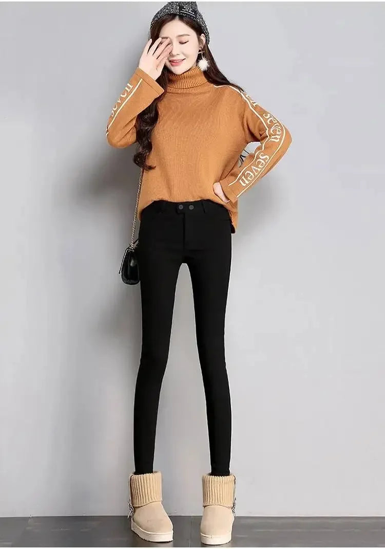 High Elastic Skinny Pencil Jeans leggings Elastic Black Plus Size Immitation Stretch Denim Pants Long Trousers