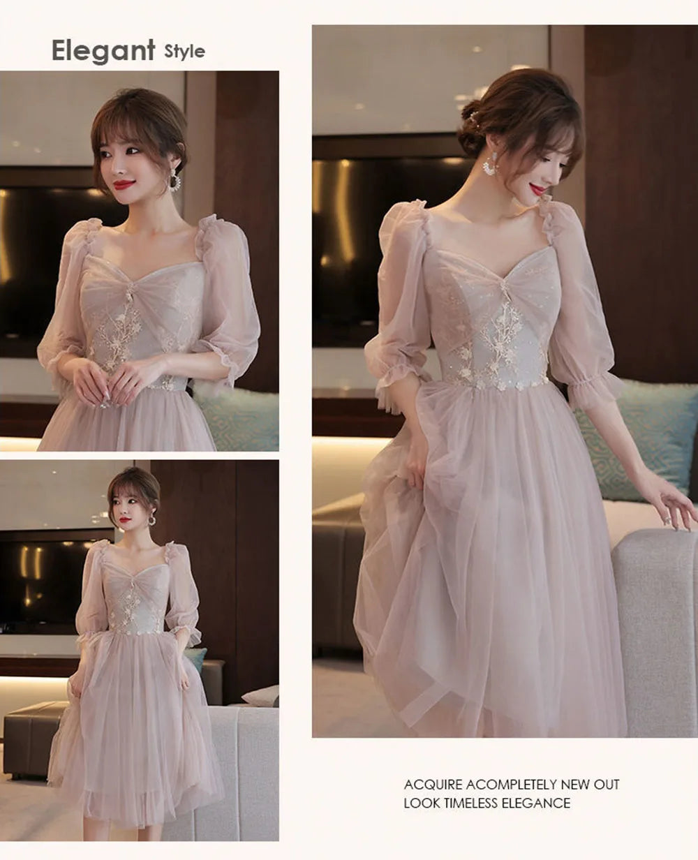 4 Styles Elegant Simple Bridesmaid Dress Women's Tulle Half Sleeves Slim Fit Design A-Line Dress Applique Wedding Party Vestido