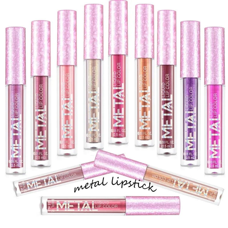 Glitter Metallic Liquid Lipstick Waterproof Shiny Shimmer Metal Lip Gloss Tint Non-Stick Cup Lipgloss Long Lasting Makeup Beauty - Seprincess