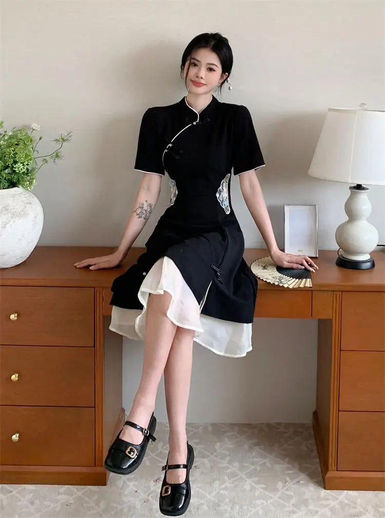 2023 Chinese Improved Hanfu Cheongsam Dress Women A Line Qipao New Fashion Style Short Sleeve Casual Daily Lady Cheongsam Dress - Seprincess