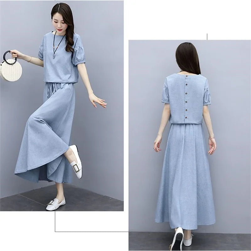 Cotton Linen Skirt Two-Piece Women's Summer 2024 New Set Slim Skirts Sleeve Suit Skirts Fashion 2PCS Temperament Female Outfit - Seprincess