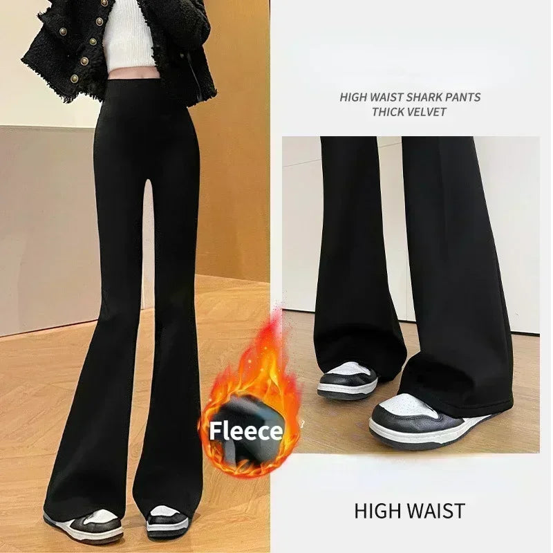 Fleece Thick Wide Leg Pants High Waist Yoga Sport Leggings Gym Fitness Tights Casual Streetwear Casual Vintage Pantalon Femme