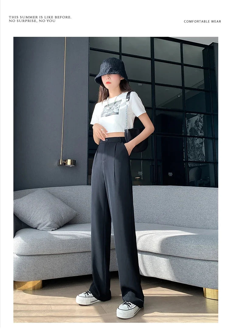 Casual High Waist Loose Wide Leg Pants for Women Spring Autumn New Female Floor-Length White Suits Pants Ladies Long Trousers