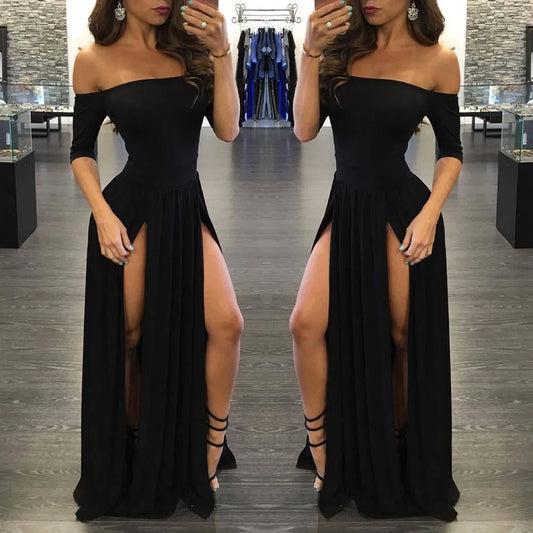 Women Sexy Dress Elegant Black Sleeveless One Neck Sexy Dress For Female Club Party Backless Skinny Front Split Dress Vestidos - Seprincess