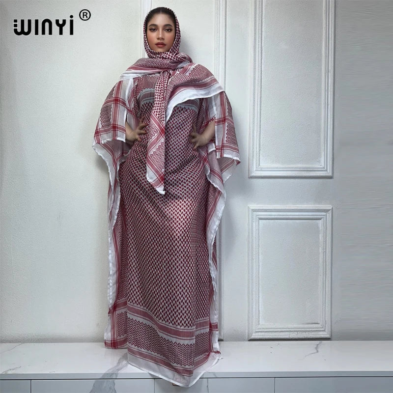 WINYI classic dresses with scarf 2 piece set Kaftan party dresses loose fashion Streetwear luxury abaya muslim woman dubai ????? - Seprincess