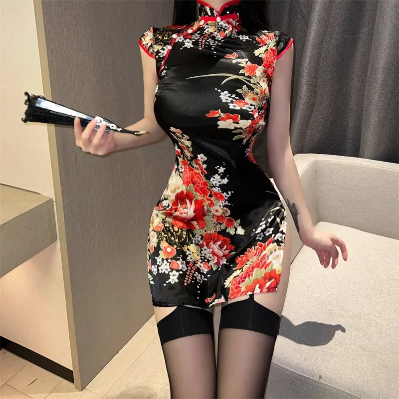 Sexy Chinese Lingerie Qipao Lingerie Party Cheongsam Dress Cosplay Costumes Stand Collar Vintage Vestido Qipao Dresses - Seprincess