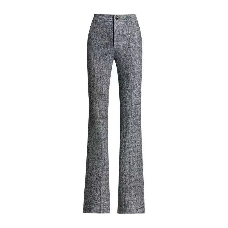 Office Lady Fashion Thicken Wool Flare Pants Autumn Winter New Korean Slim High Waist Wide Leg Women Solid Casual Suits Trousers