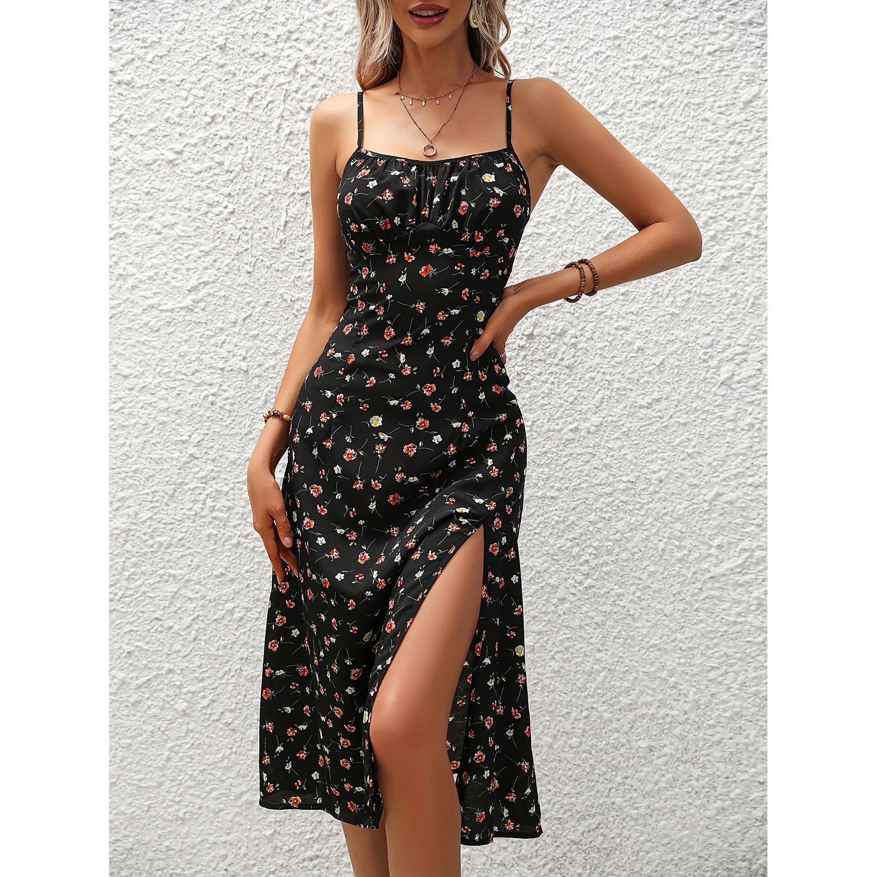 Summer Polka Dot Printed Womens Dresses Elegant Square Neck Sleeveless Sexy Chiffon Long Dress Beach Holiday Vestidos Lady Robe - Seprincess