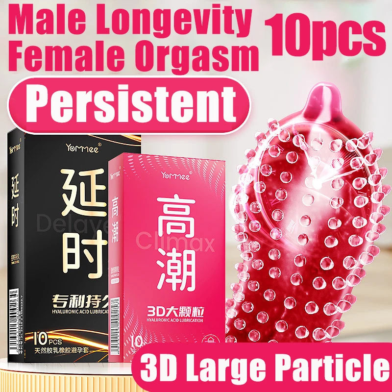 10pcs Ultra-thin Condom Men's Big Particles 52mm Penis Sleeve Hyaluronic Acid Moisturizing Latex Condom Contraceptive Product - Seprincess