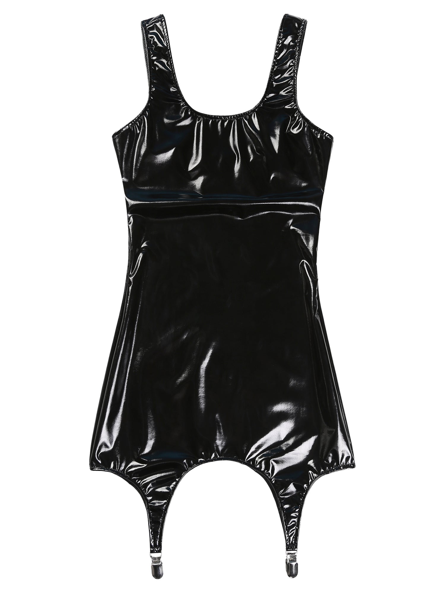 Women PVC Leather Wet Look Bodycon Pencil Package Hips Dress Tank Top Latex Short Miniskirt with Garter Belt - Seprincess