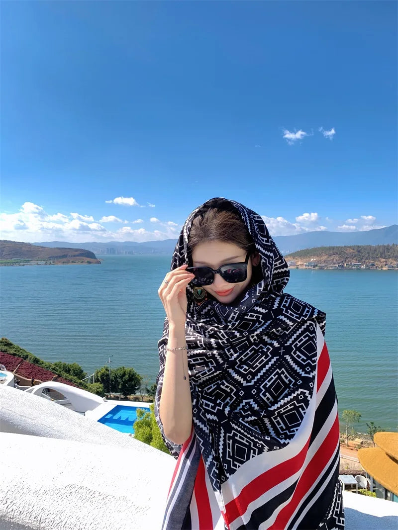 2018 New 90x180cm Twill cotton Pareo Beach Cover-Ups Women Large Beach Dress Bikini Bathing Swimwear Cover Up Sarong Wrap Scarf