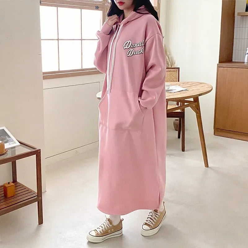 Dongdaemun Autumn/winter New Hooded Long Sweatshirt Petite Long Sleeve Dress Women's Spring Autumn Tweed Style Skirt - Seprincess