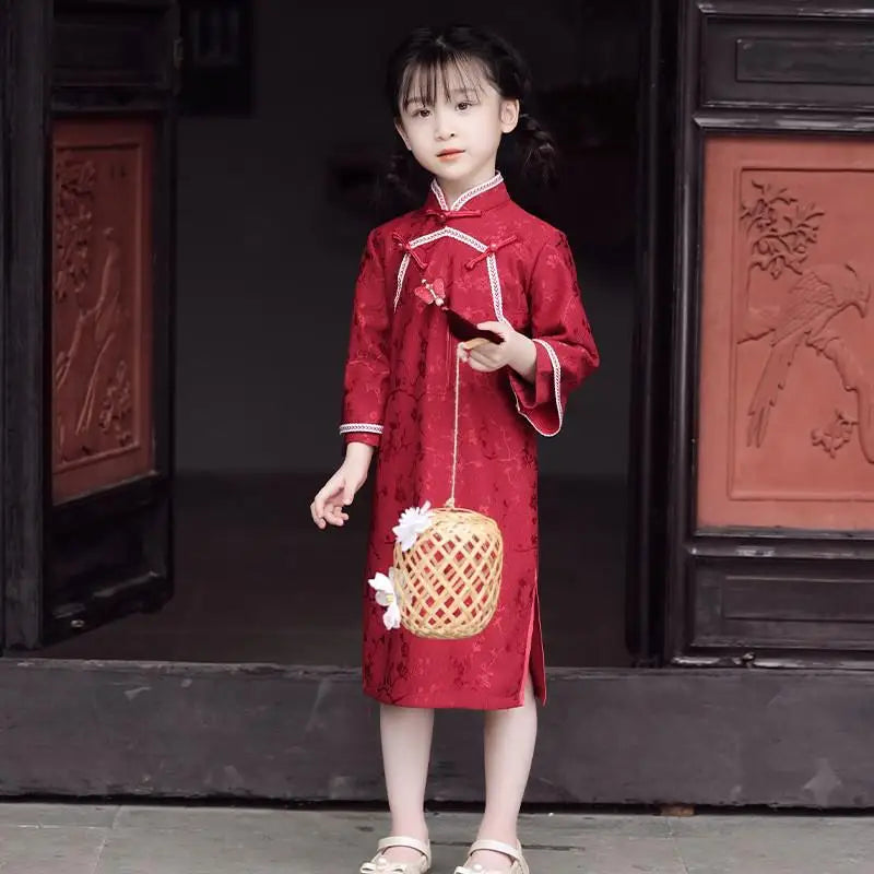 Children's Hanfu Cheongsam 2023 Autumn Winter New Retro Princess Dress Chinese Traditional Qipao Baby Girl Qipao Dress Kids - Seprincess