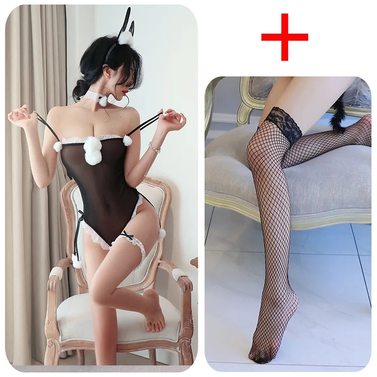 Erotic lingerie Rabbit Girl Uniform Temptation Tight Perspective Mesh Thin Style anal sexy costume woman suit for roller female - Seprincess