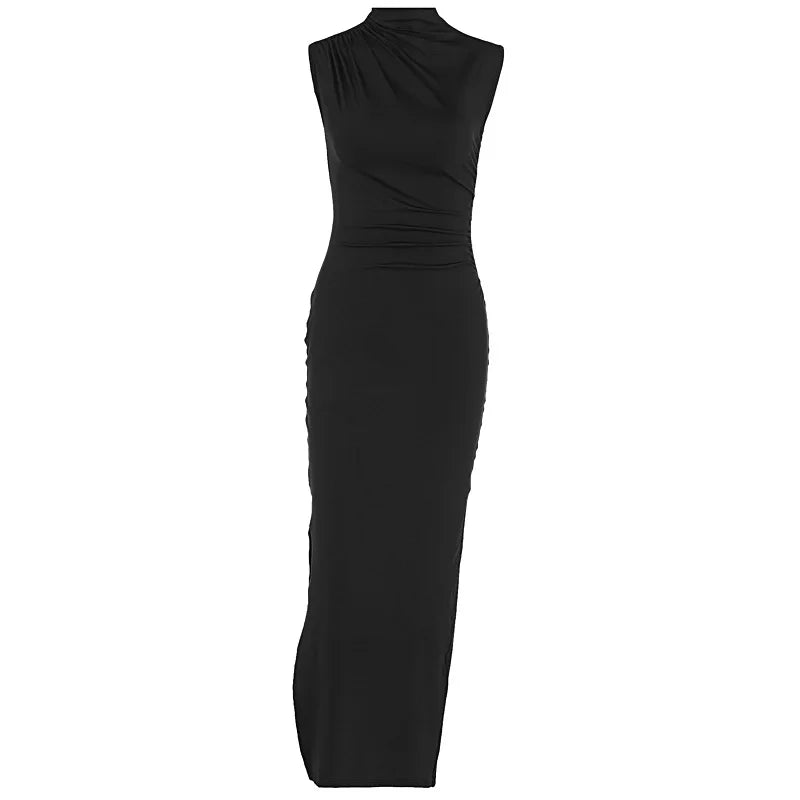 Black New Dresses Women Sexy Backless Sleeveless Split Slim Maxi Dresses Women Casual Party Evening Club Elegant Dresses - Seprincess