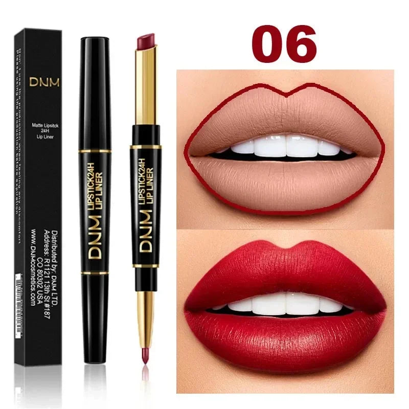 2 In 1 Matte Lipstick Pencil Double Ended Lip Liner Pen Red Nude Long Lasting Waterproof Lady Charming Lip Pencil Makeup Tools - Seprincess