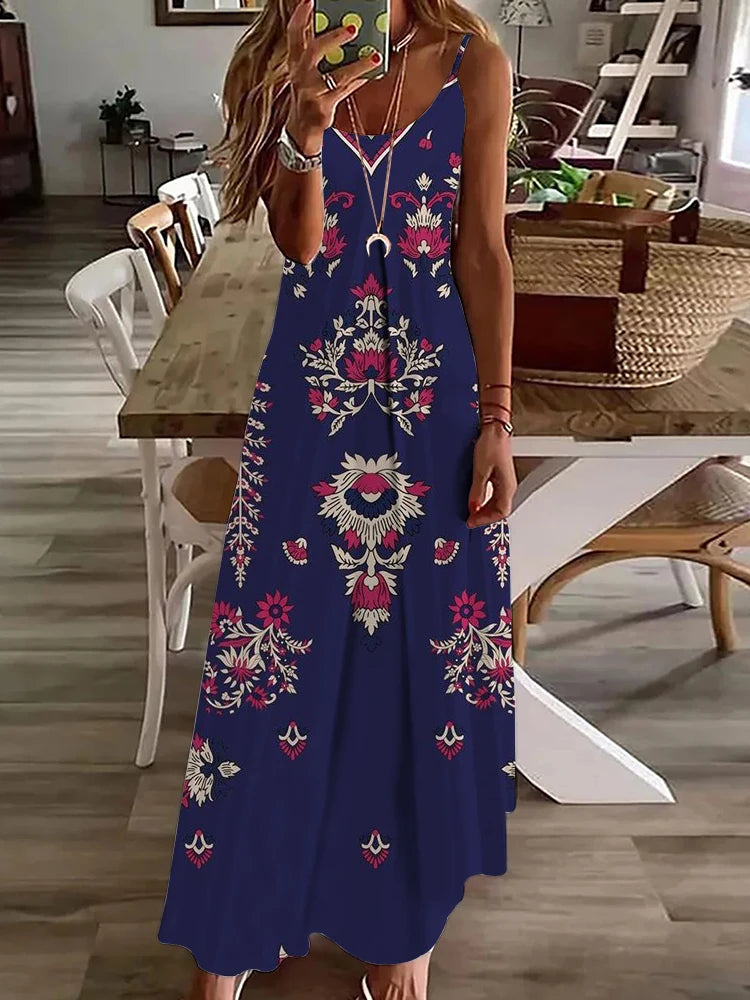 2024 New Spring And Summer Fashion Elegant Women's Long Dress Street Daily Strap Dress Paisley Printied Women's Casual Dress - Seprincess