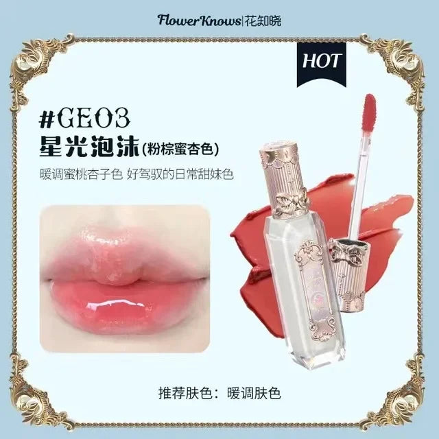 Flower Knows Midsummer Night Lipgloss Mermaid Rococo Lipstick Mask Mirror Rendering Long Lasting Lovely Lipstick