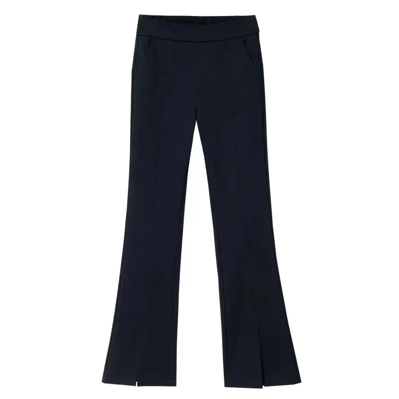 Black All-match Patchwork Pockets Classics Micro Flare Trousers Summer Thin Ventilate Elastic High Waist Women's Casual Pants