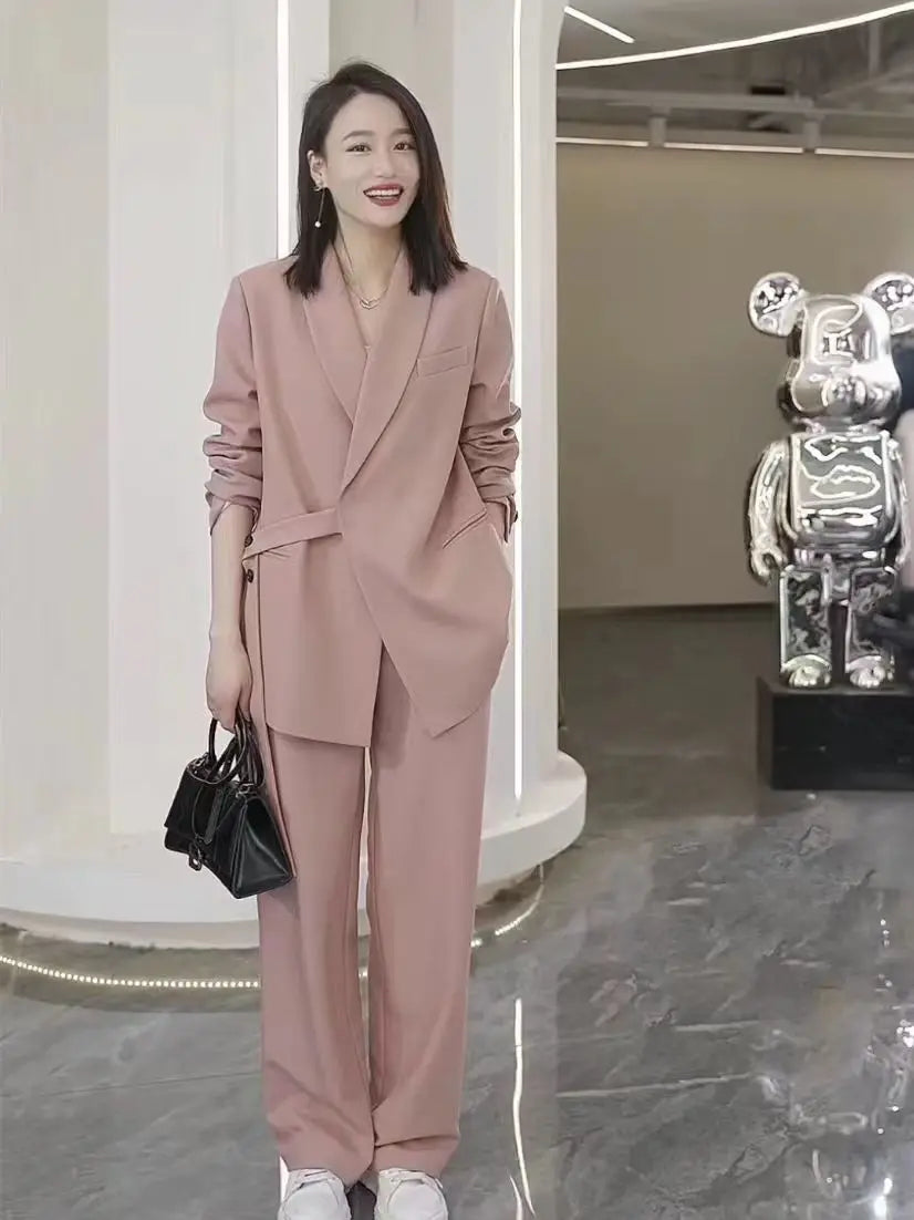 Women's Spring Autumn New Casual Suit Jacket Matching Set Korean Elegant Loose Blazers Wide Leg Pants Two Piece Female Clothing - Seprincess