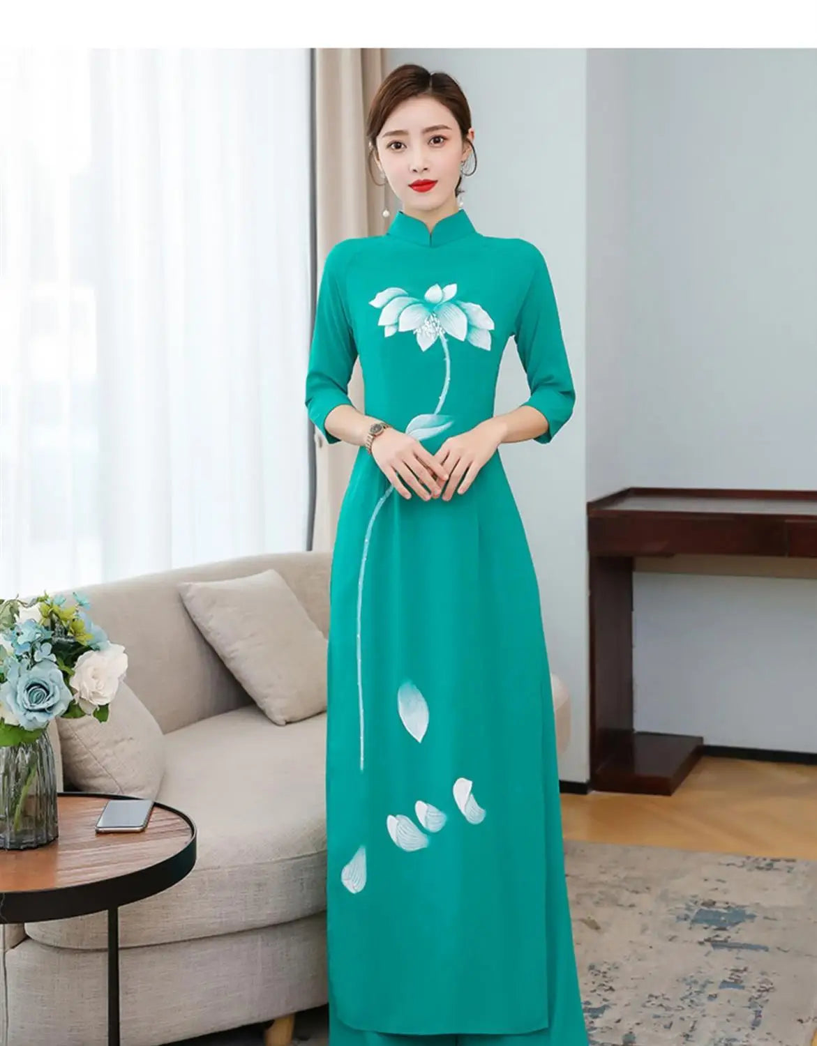 Spring Summer Ao Dai Cheongsam Folk Style Vietnam Chiffon Aodai Graceful Elegant Women Chinese Traditional Dress Improve Qipao - Seprincess