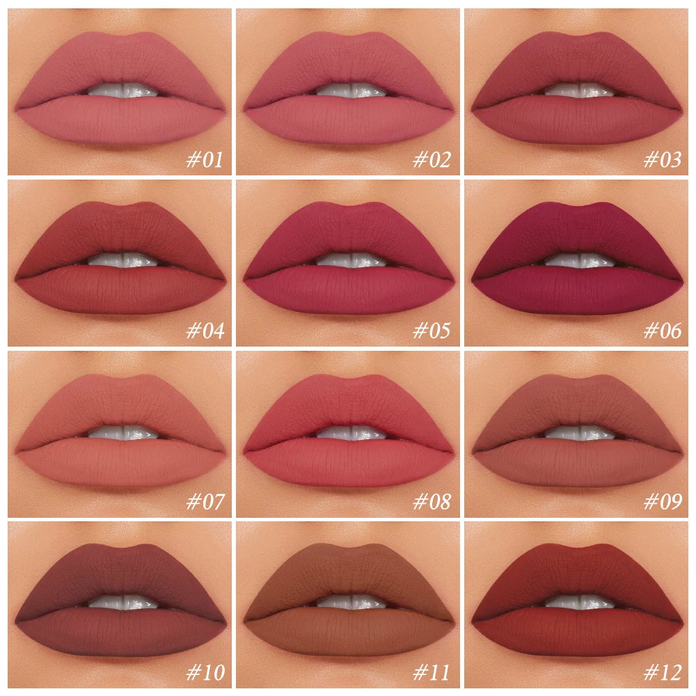 O.TWO.O 12 Color Liquid Lipstick Matte Finish Sexy Silky Lip Gloss Waterproof Kiss-proof Lasting Lip Glaze Lip Tint Cosmetics - Seprincess