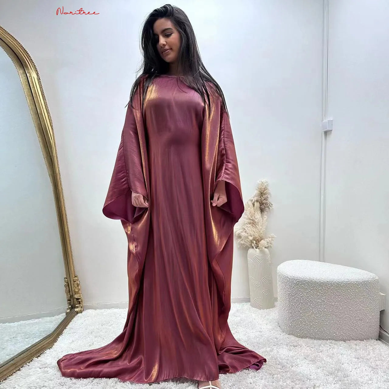 Fashion Shiny Bat sleeved Muslim Dress Robe Syari Female Full Length Butterflies Abaya Muslim Dress Worship Service Abaya wy2001 - Seprincess